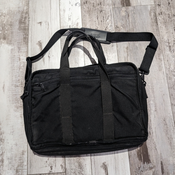 TUMI Alpha Expandable Black Monogram Briefcase/Laptop Bag W/ Aftermarket Strap! - Picture 3 of 12